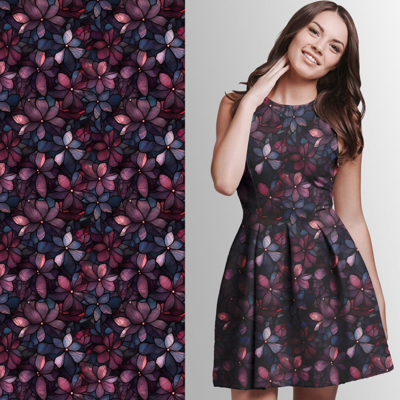Bio French Terry mit Überbreite (Stoffbreite ca. 180 cm): Eigenproduktion  Red velvet blossom - von Graustufen-Stoffe